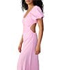 Color:Pink NO.3 - Image 3 - Beach Scoop Neck Short Sleeve Linen Maxi Dress