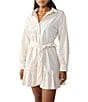 Color:Toasted Marshmallow - Image 3 - Button Front Long Sleeve Tiered Mini Shirt Dress