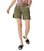 Color:Mossy Green - Image 1 - Cali Stretch Poplin Mid Rise Rolled Hem Cargo Shorts