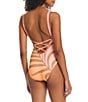 Color:Multi - Image 2 - Camo Palms Large Leaf Print Scoop Neck High Leg One Piece Swimsuit