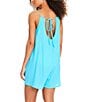 Color:Curacao - Image 2 - Coastal Covers Solid V-Neck Cut-Out Tie Back Seam Detail Swim Cover-Up Romper