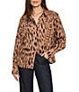 Sanctuary Colette Animal Print Crinkle Sateen Spread Collar Long Sleeve Button Front Blouse, Color:Mocha Leopard - Image 1