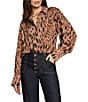 Sanctuary Colette Animal Print Crinkle Sateen Spread Collar Long Sleeve Button Front Blouse, Color:Mocha Leopard - Image 4