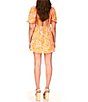 Color:Tangerine - Image 2 - Daisy Floral Print Square Neck Short Puff Sleeve Open Tie Back Detail A-Line Mini Dress