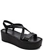 Color:Black/Black - Image 1 - Define Leather Platform Strappy Footbed Sandals