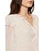 Sanctuary Deja Vu Ruffle V-Neck Short Sleeve Button Front Blouse, Color:Light Oak - Image 4