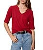 Sanctuary Dolce Notch V-Neck Elbow Sleeve Knit Top - Image 1