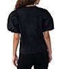 Color:Black - Image 2 - Dream State Knit Short Balloon Sleeve Crew Neck Top