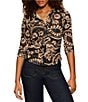 Sanctuary Dreamgirl Geometric Printed Mesh Point Collared Long Sleeve Ruched Button Front Top - Image 1