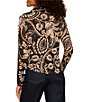 Sanctuary Dreamgirl Geometric Printed Mesh Point Collared Long Sleeve Ruched Button Front Top - Image 2