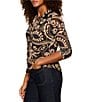 Sanctuary Dreamgirl Geometric Printed Mesh Point Collared Long Sleeve Ruched Button Front Top - Image 3