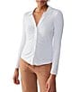 Sanctuary Dreamgirl Long Sleeve Point Collar Ruched Button Front Knit Top, Color:White - Image 1