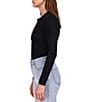 Sanctuary Dreamgirl Long Sleeve Point Collar Ruched Button Front Knit Top, Color:Black - Image 4