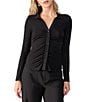 Color:Black - Image 5 - Dreamgirl Long Sleeve Point Collar Ruched Button Front Knit Top