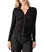 Sanctuary Dreamgirl Long Sleeve Point Collar Ruched Button Front Knit Top, Color:Black - Image 5