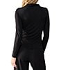 Color:Black - Image 6 - Dreamgirl Long Sleeve Point Collar Ruched Button Front Knit Top
