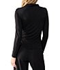Sanctuary Dreamgirl Long Sleeve Point Collar Ruched Button Front Knit Top, Color:Black - Image 6