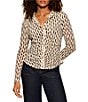 Sanctuary Dreamgirl Printed Mesh Point Collared Long Sleeve Ruched Button Front Top - Image 1