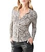 Color:Gental Spots - Image 1 - Dreamgirl Stretch Jersey Point Collar Long Sleeve Fitted Top