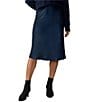 Color:Navy Reflection - Image 1 - Everyday Satin Semi High Rise Elastic Waist Midi Skirt