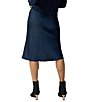 Color:Navy Reflection - Image 2 - Everyday Satin Semi High Rise Elastic Waist Midi Skirt