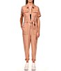 Color:Washed Lion - Image 1 - Explorer Point Collar Short Cuffed Sleeve Overall Utility Flight Suit