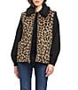 Sanctuary Faux Wool Leopard Print Sherpa Collar Patch Pocket Zip Front Vest, Color:Leopard/Black - Image 1