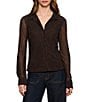 Sanctuary Fitted Mesh Leopard Printed Spread Collar Long Sleeve Button Front Top - Image 1