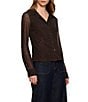 Sanctuary Fitted Mesh Leopard Printed Spread Collar Long Sleeve Button Front Top - Image 3
