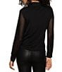 Sanctuary Fitted Mesh Spread Collar Long Sleeve Button Down Top, Color:Black - Image 2