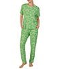 Color:Green Floral - Image 1 - Floral Jersey Knit Top & Jogger Pajama Set