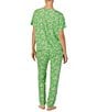 Color:Green Floral - Image 2 - Floral Jersey Knit Top & Jogger Pajama Set