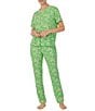 Color:Green Floral - Image 3 - Floral Jersey Knit Top & Jogger Pajama Set
