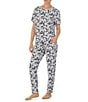 Color:Black Print - Image 1 - Floral Jersey Knit Top & Jogger Pajama Set