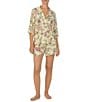 Color:Yellow Floral - Image 1 - Floral Print 3/4 Sleeve Short Pajama Set