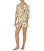 Color:Yellow Floral - Image 3 - Floral Print 3/4 Sleeve Short Pajama Set