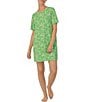 Color:Green Floral - Image 1 - Floral Print Jersey Knit Round Neck Short Sleeve Nightshirt