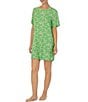 Color:Green Floral - Image 3 - Floral Print Jersey Knit Round Neck Short Sleeve Nightshirt