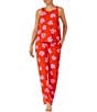 Color:Red Print - Image 1 - Floral Print Knit Sleeveless Round Neck Tank and Pant Pajama Set