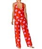 Color:Red Print - Image 2 - Floral Print Knit Sleeveless Round Neck Tank and Pant Pajama Set
