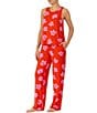 Color:Red Print - Image 3 - Floral Print Knit Sleeveless Round Neck Tank and Pant Pajama Set