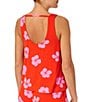 Color:Red Print - Image 4 - Floral Print Knit Sleeveless Round Neck Tank and Pant Pajama Set