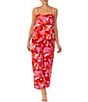 Color:Coral Flower - Image 1 - Floral Print Sleeveless V-Neck Satin Cami Ankle Length Pant Pajama Set