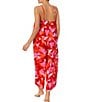 Color:Coral Flower - Image 2 - Floral Print Sleeveless V-Neck Satin Cami Ankle Length Pant Pajama Set