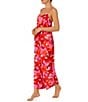 Color:Coral Flower - Image 3 - Floral Print Sleeveless V-Neck Satin Cami Ankle Length Pant Pajama Set
