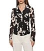 Sanctuary Floral Print Spread Collar Long Sleeve Button Down Mesh Blouse, Color:Petal Whisper - Image 1