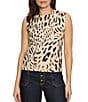 Sanctuary Fuzzy Leopard Print Texture Knit Crew Neck Sleeveless Cami Sweater Top, Color:Mother Leopard - Image 1