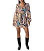 Color:Tapestry - Image 1 - Girls Day Out Tapestry Print V-Neck Long Sleeve Mini Dress