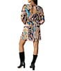 Color:Tapestry - Image 2 - Girls Day Out Tapestry Print V-Neck Long Sleeve Mini Dress