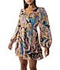 Color:Tapestry - Image 3 - Girls Day Out Tapestry Print V-Neck Long Sleeve Mini Dress